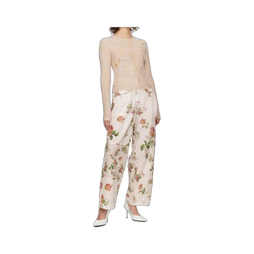 Ribbon Print Mesh Long-Sleeved T-Shirt