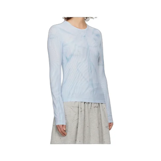 Ribbon Print Mesh Long-Sleeved T-Shirt