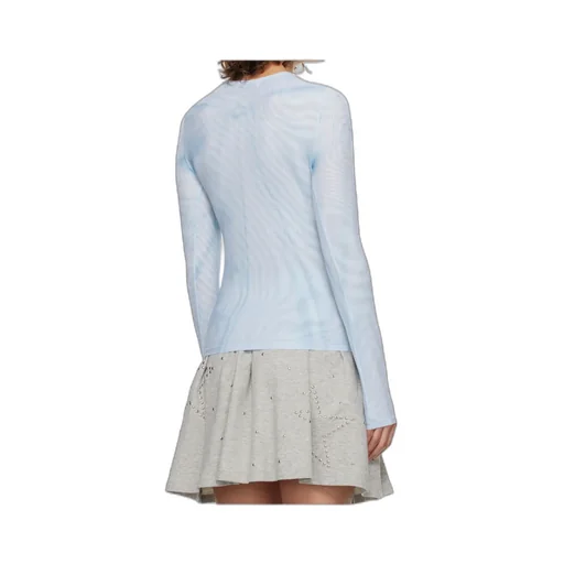Ribbon Print Mesh Long-Sleeved T-Shirt