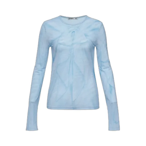 Ribbon Print Mesh Long-Sleeved T-Shirt