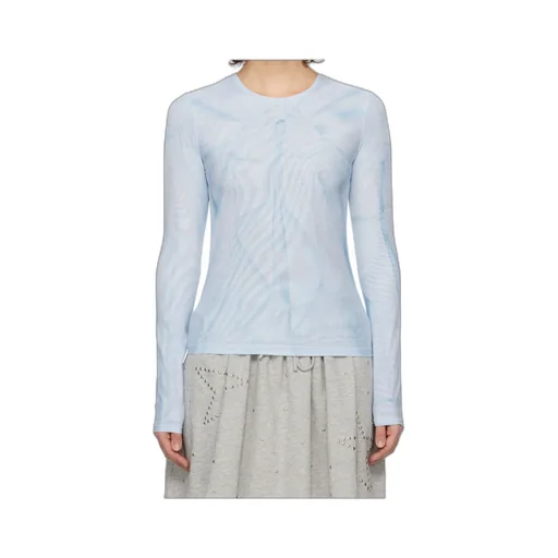 Ribbon Print Mesh Long-Sleeved T-Shirt