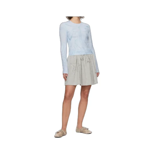 Ribbon Print Mesh Long-Sleeved T-Shirt