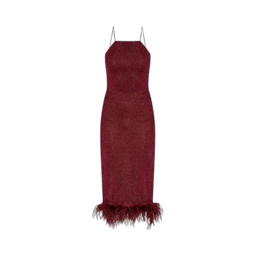 Spaghetti-Straps Feather-Trim Dress