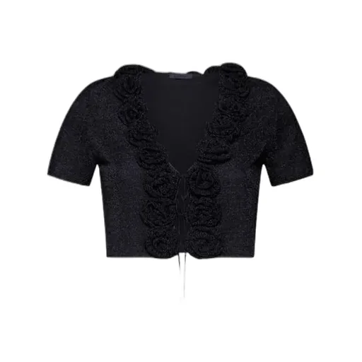 Rose Embellishment V-Neck Sweater