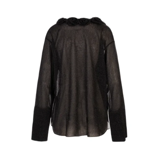 Rose-Embellished Glitter-Detail Blouse