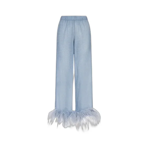 Feather-Trimmed Wide-Leg Trousers
