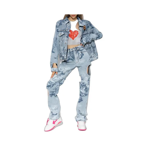 Cut-Out Long-Sleeved Denim Jacket