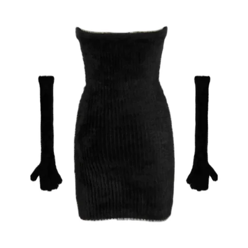 Fuzzy Gloves Knitted Mini Dress