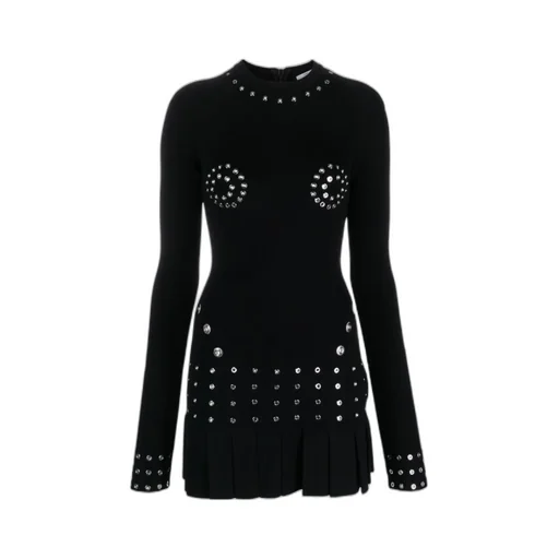 Embellished Crewneck Long-Sleeved Dress