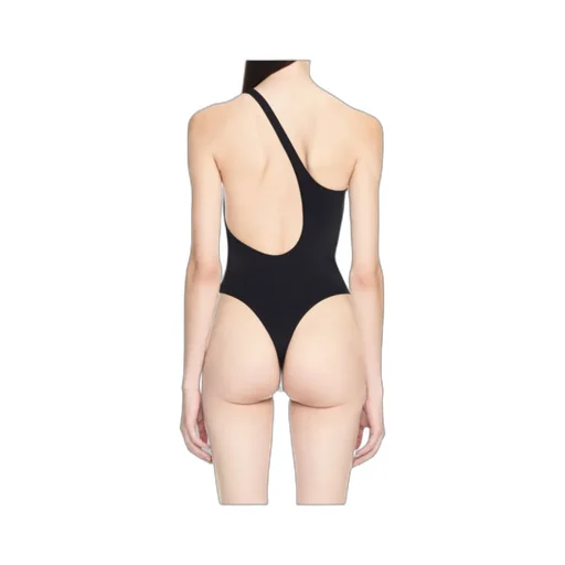 Logo Embroidered One-Shoulder Swimsuit