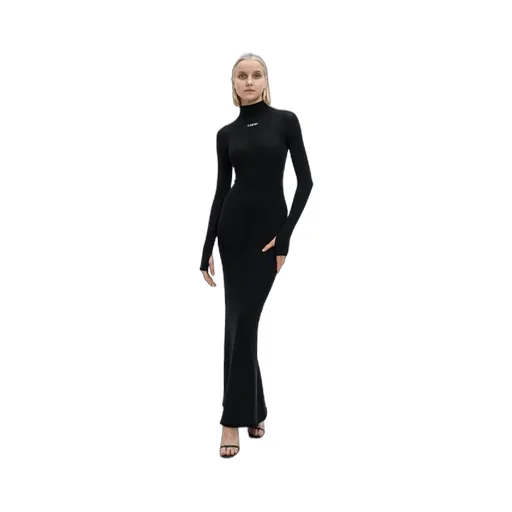 Off Stamp High Neck Long-Sleeved Dress