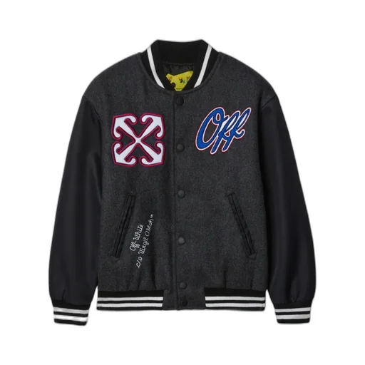 Ow Patch Slogan Embroidered Varsity Jacket