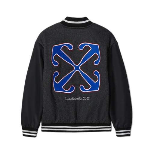 Ow Patch Slogan Embroidered Varsity Jacket