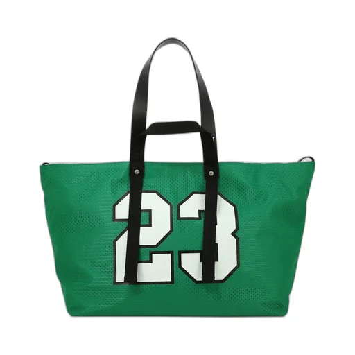 Logo Printed Mesh Top Handle Bag