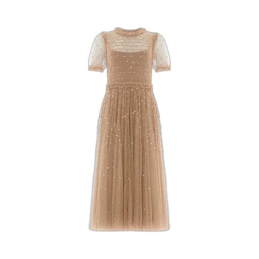 Sequin-Embellished Smocked Midi Dress