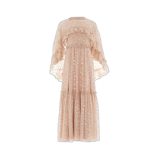 Harper Cape-Sleeve Ruffled Midi Dress