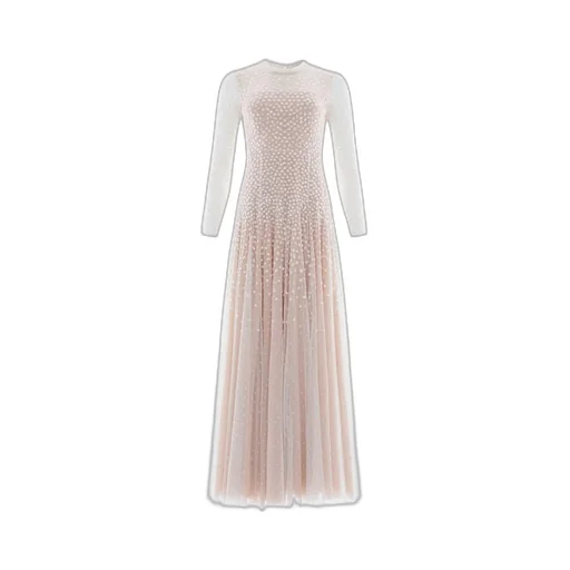 Sequin-Embellished Round-Neck Gown