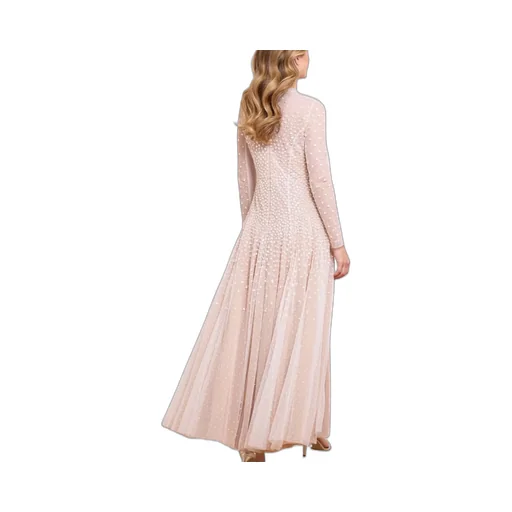Sequin-Embellished Round-Neck Gown