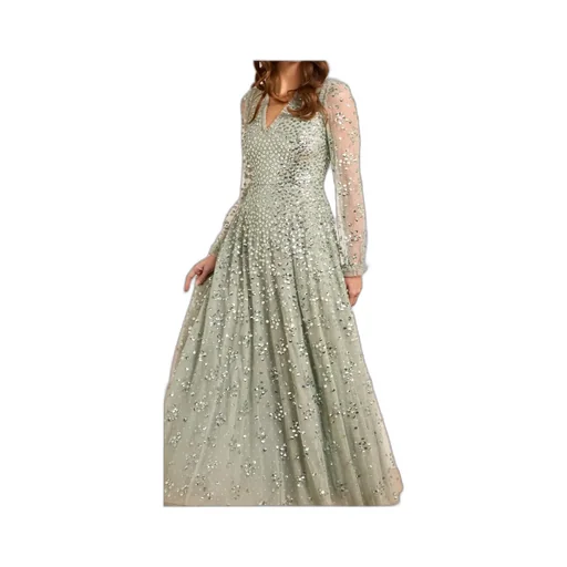 Leila Dot V-Neck Ankle Gown