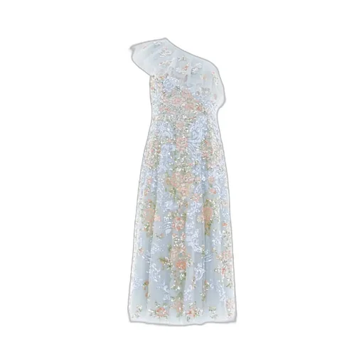 Ruffled One-Shoulder Sequin-Embellished Midi Dress
