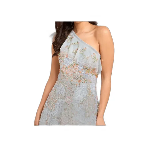 Ruffled One-Shoulder Sequin-Embellished Midi Dress