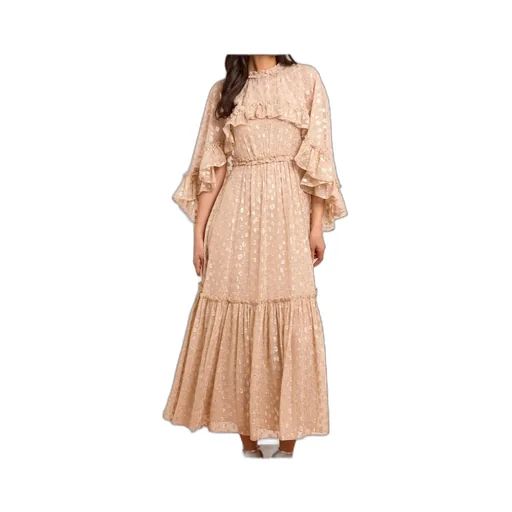Harper Cape-Sleeve Ruffled Midi Dress