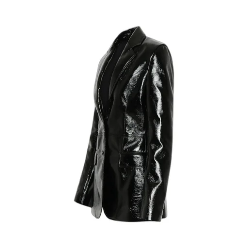 Faux-Leather Single-Breasted Blazer
