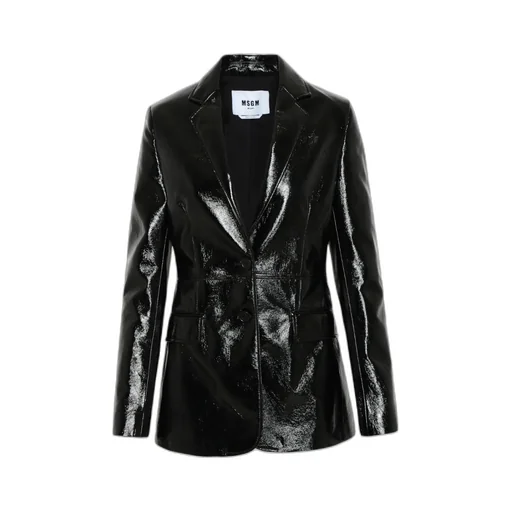 Faux-Leather Single-Breasted Blazer