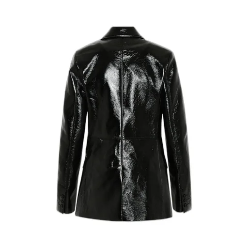 Faux-Leather Single-Breasted Blazer