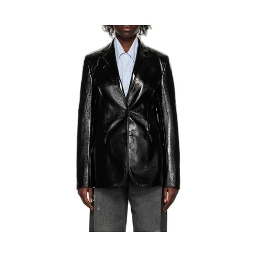 Faux-Leather Single-Breasted Blazer