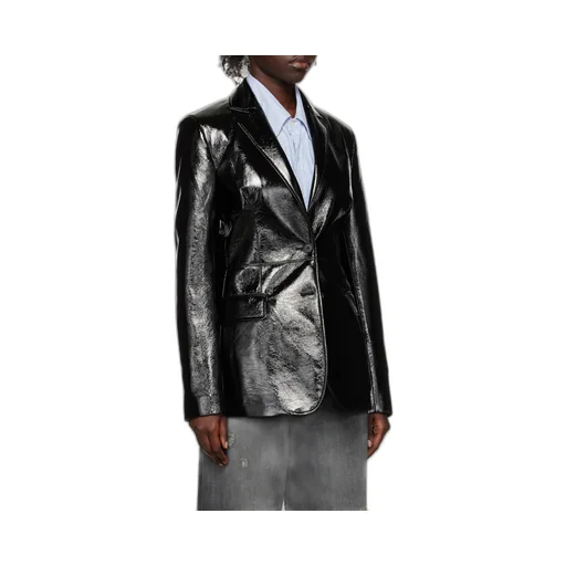 Faux-Leather Single-Breasted Blazer