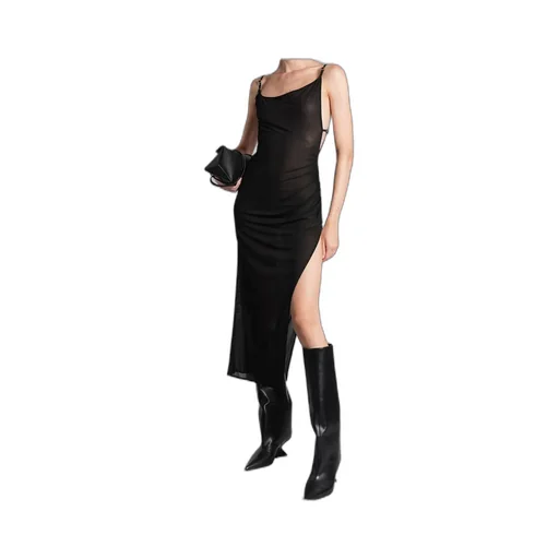 Asymmetrical Side-Split Midi Dress