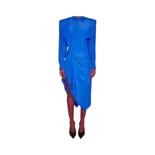 Padded-Shoulder Asymmetrical Dress