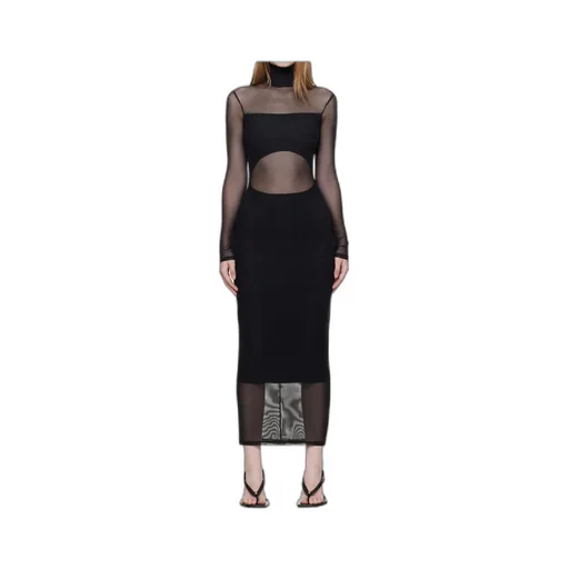 High-Neck Mesh Maxi Dress