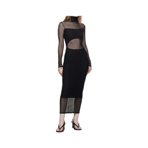 High-Neck Mesh Maxi Dress
