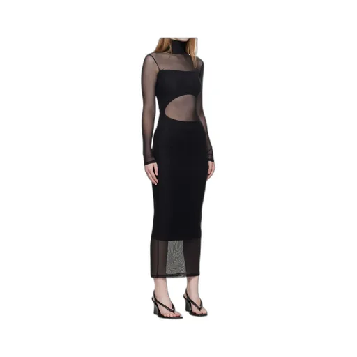High-Neck Mesh Maxi Dress