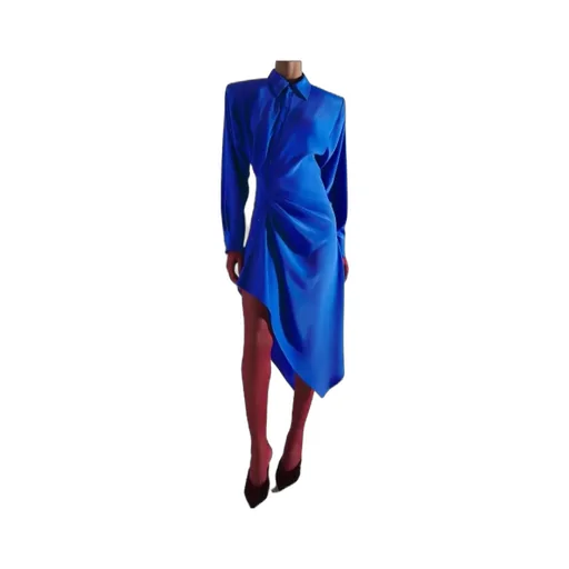 Padded-Shoulder Asymmetrical Dress