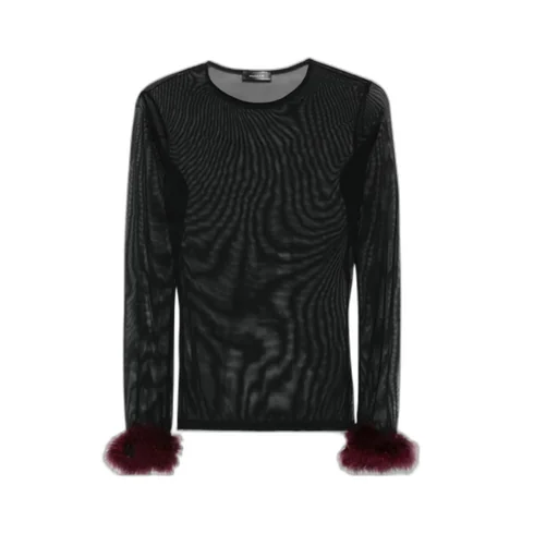 Mesh-Panel Feather-Cuff Top