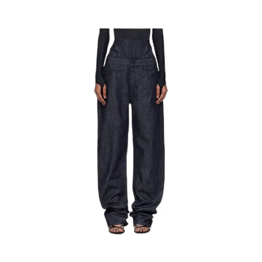 Corset-Waist Straight-Leg Jeans