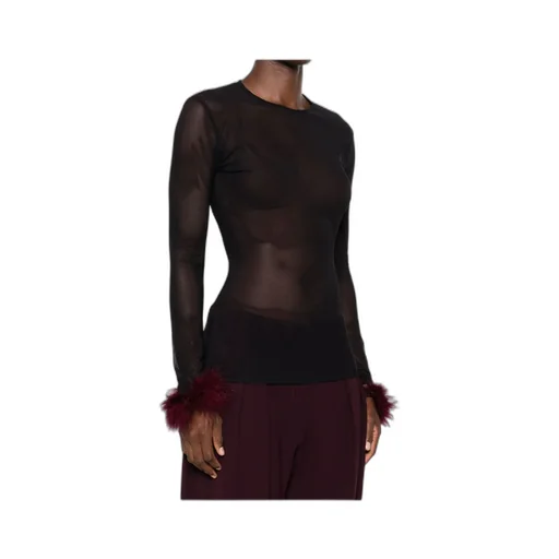 Mesh-Panel Feather-Cuff Top