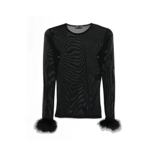 Feather-Cuff Mesh Top