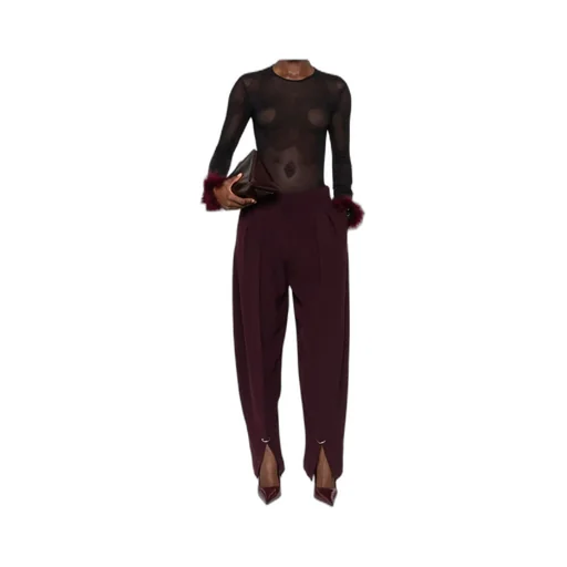 Mesh-Panel Feather-Cuff Top