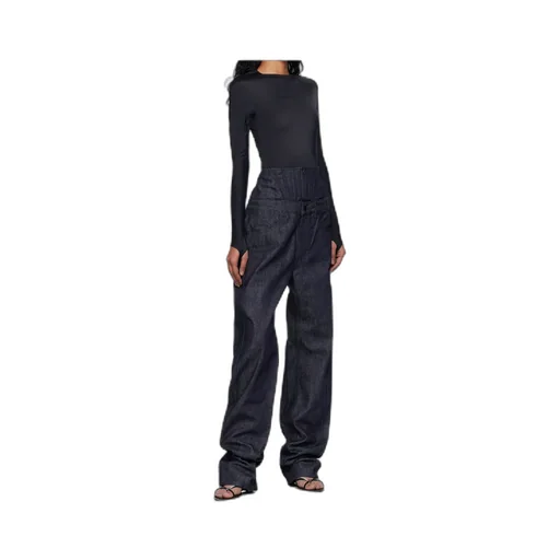 Corset-Waist Straight-Leg Jeans