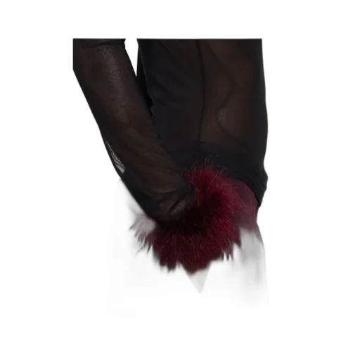 Mesh-Panel Feather-Cuff Top