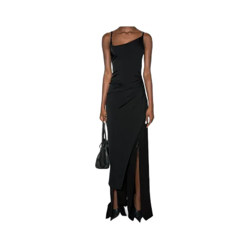 Asymmetrical Buckled-Strap Maxi Dress