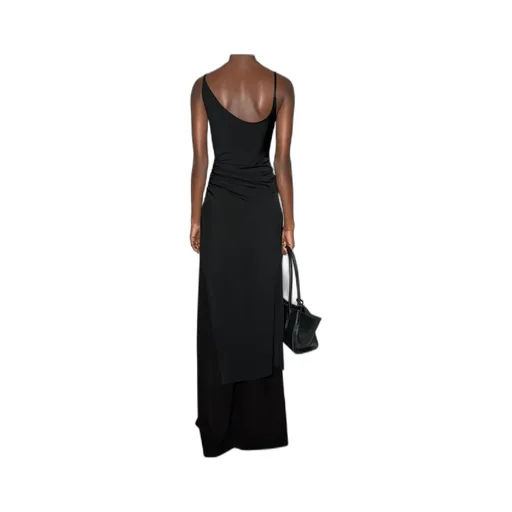 Asymmetrical Buckled-Strap Maxi Dress