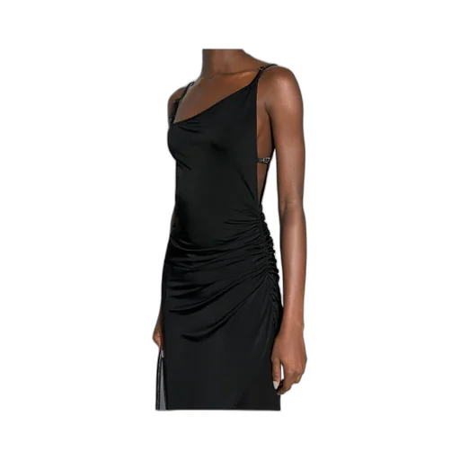 Asymmetrical Buckled-Strap Maxi Dress