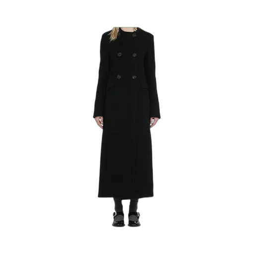 Long Double-Breasted Coat Without Collar