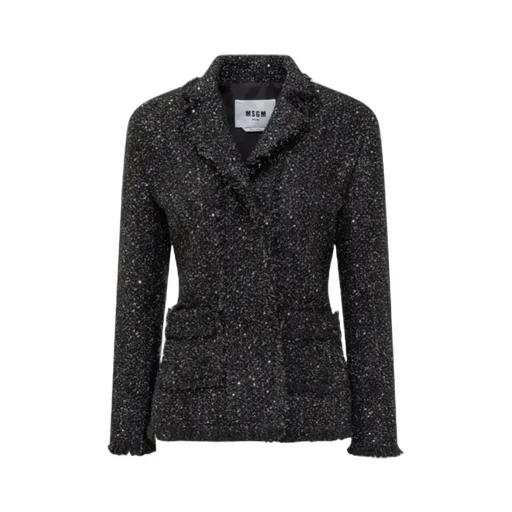 Long-Sleeved Single-Breasted Bouclé Blazer