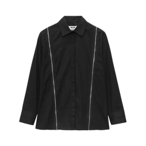 Zip-Detailed Long-Sleeved Straight Hem Shirt
